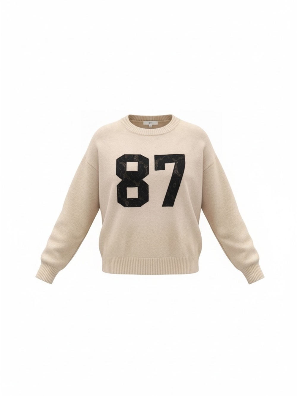 Women's Cream Crewneck Sweater with Black '87 Graphic - Size Medium